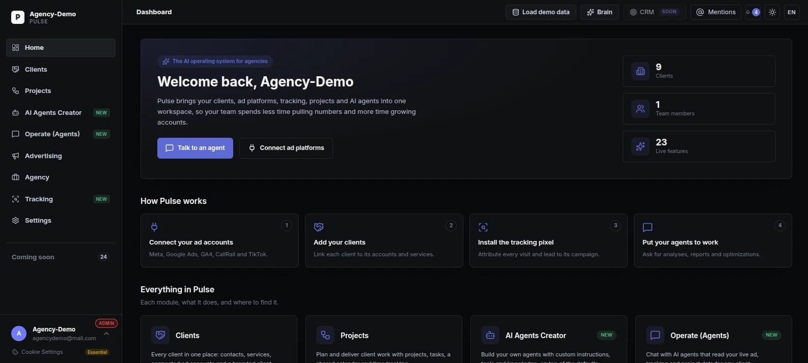 Dashboard real de Pulse